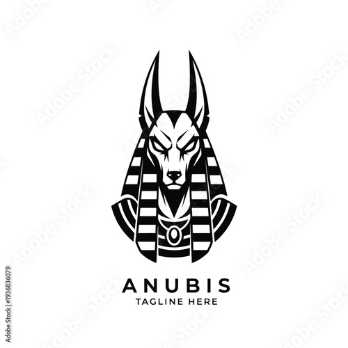 Striking Ancient Egyptian Anubis God Vector Illustration with Regal Pharaoh Headdress Design