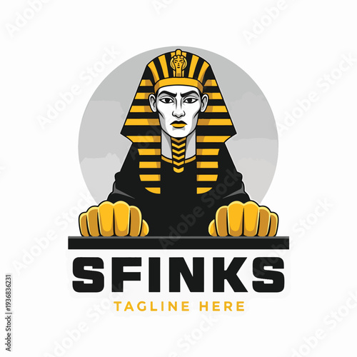 Ancient Egyptian Sphinx Illustration with Pharaoh Headdress Embodying Mythical Power Vector Art