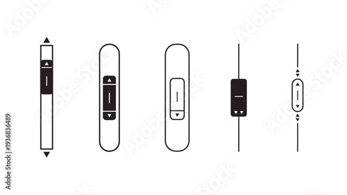 Scroll bar icons with arrows and adjustable sliders in various styles including filled and outline designs on white background