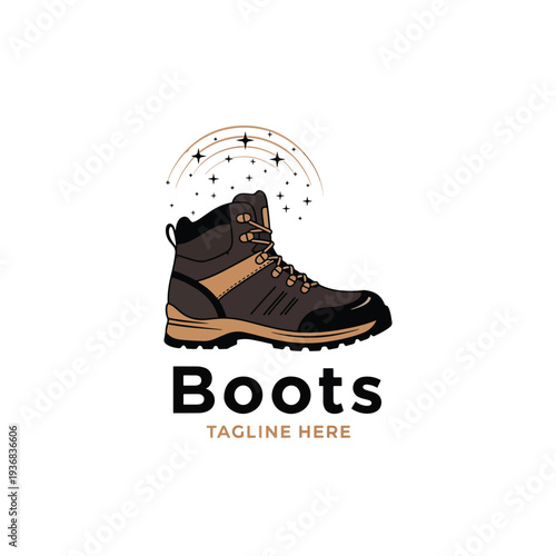 Hiking boot illustration for outdoor adventure, durable footwear, exploration, and nature trails vector graphic