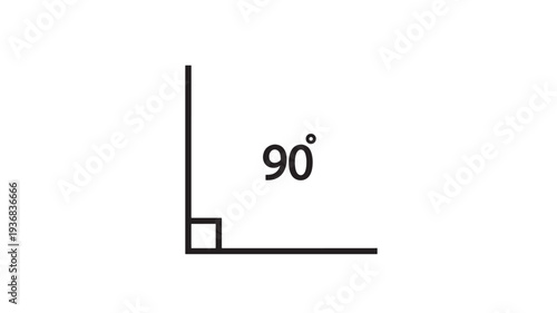 Angle right symbol with 90 degree marking and square corner indicating a perfect 90-degree measurement for geometry and math concepts