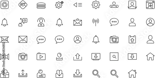 Collection of line style web interface icons vector illustration, flat design