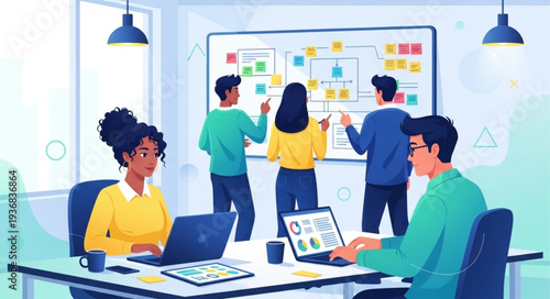 Team Collaborating and Brainstorming in Modern Office.