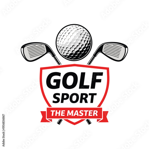 Competitive Golf Sport Emblem Featuring Ball and Clubs for Master Events