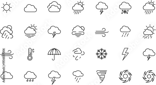 Weather icons set vector illustration, flat design symbols