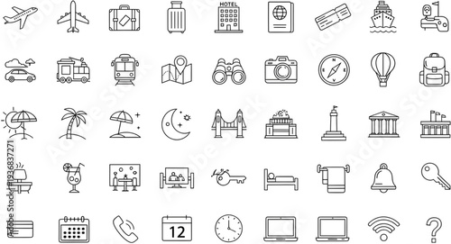 Collection of travel and business icons in flat design vector illustration