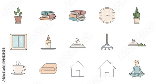 Collection of Cozy Home and Lifestyle Icons.