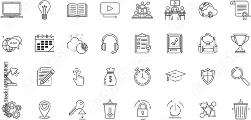 Collection of business and education icons vector illustration, flat design style