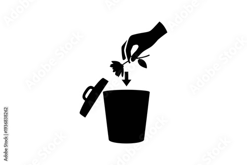 A flower icon being planted in a black pot silhouette