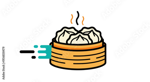 Steaming dumplings in bamboo steamer