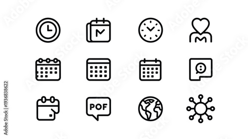 Calendar icons set for organization and time management purposes online