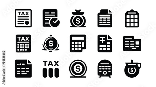Tax icons vector set for financial and accounting purposes online