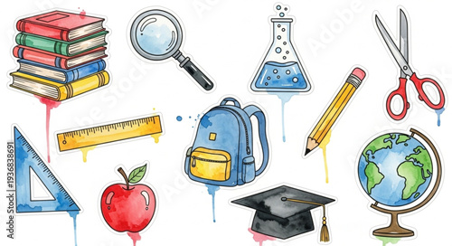 Collection of School Supplies and Educational Items.