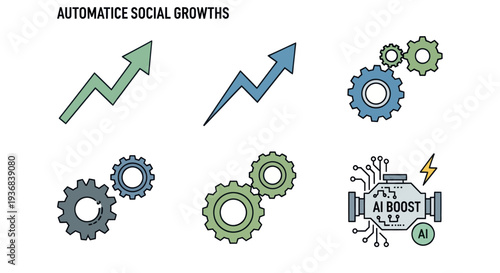 Illustrated Arrows and Gears Representing Growth and Progress.