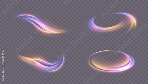A bright, orange-purple, glowing curved line with a magical light effect. Glow effect for game interface design.