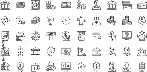 Financial icons set vector illustration, flat design style, business and banking symbols