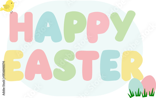 happy easter card - with eggs and a bird