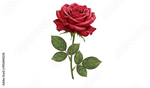 Realistic Red French Rose Vector Botanical Illustration Elegant Flower Isolated on White Background