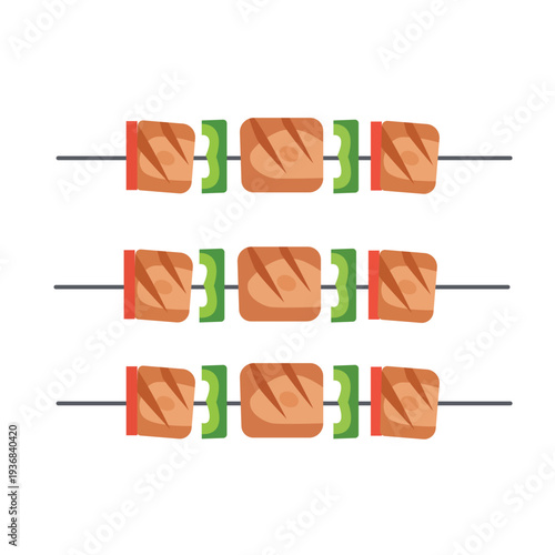 Grilled Skewers Meat Vegetable Kebabs BBQ Illustration Vector