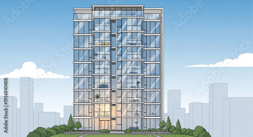 Modern Glass High-Rise Building with Reflective Windows.