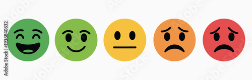 Set of emoji and emoticons vector icons for web or mobile apps, ideal for rating, reviews, reactions, chat interfaces, and social media