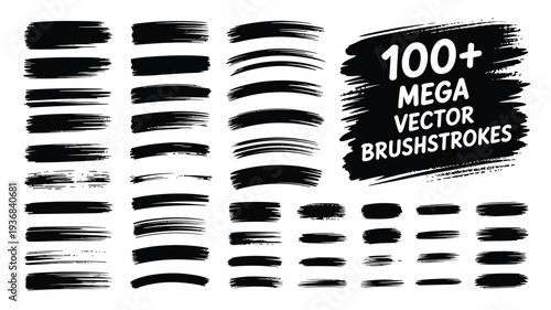 Brushstrokes vector illustration with 100+ mega brush strokes