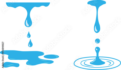 Water droplet falling into rippling water surface icon blue liquid splash vector illustration