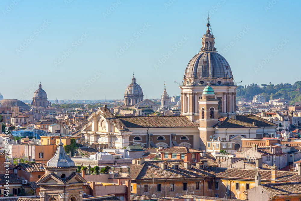 Naklejka premium San Carlo al Corso basilica seen from Pincian hill, Rome, Italy