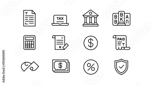 Tax icons vector set for financial and accounting purposes online