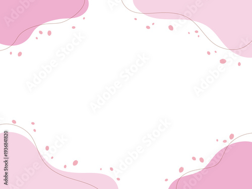 桜の花びらと流体シェイプと線のシンプルなフレームのイラスト