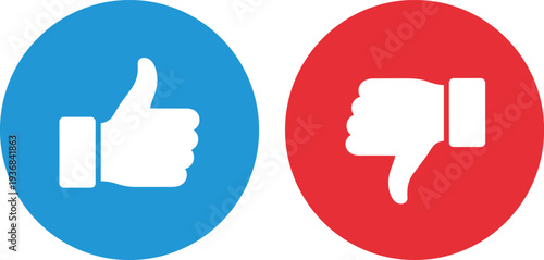 Like and dislike hand icons set, thumbs up and thumbs down symbols for rating, feedback, review and voting