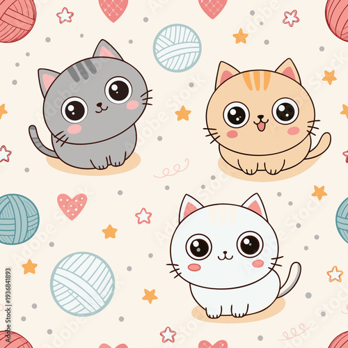 kawaii cat pattern with scottish fold british shorthair and ragdoll kittens for nursery decor
