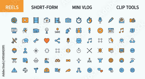 Collection of digital icons for short-form video editing and content creation.