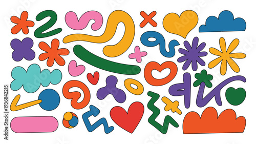 Memes vector colorful illustration with hearts flowers and numbers