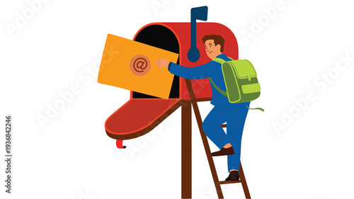 Mailbox vector illustration of a man sending an email letter