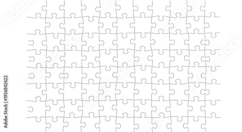 A completed white blank jigsaw puzzle vector illustration showing many connected pieces with outlines, ready for creative graphic design projects or conceptual backgrounds.