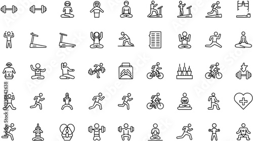 Collection of people exercising and working out vector illustration, flat design icons
