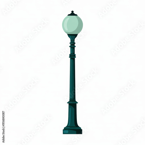 Green street lamp post with round globe green lamp post
