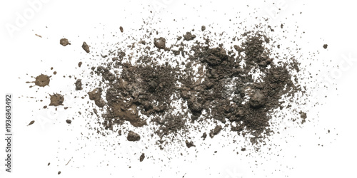 Dark brown wet mud splash and scattered soil dirt particles grunge texture background vector illustration