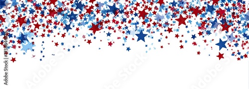 Red, white, and blue stars scattered on white background