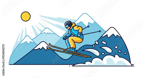 Skier Descending Snowy Mountain Slope During Daytime.