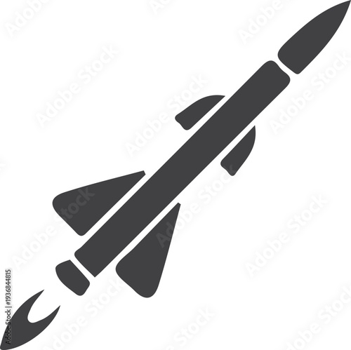 Simple grayscale icon of a rocket launching into space