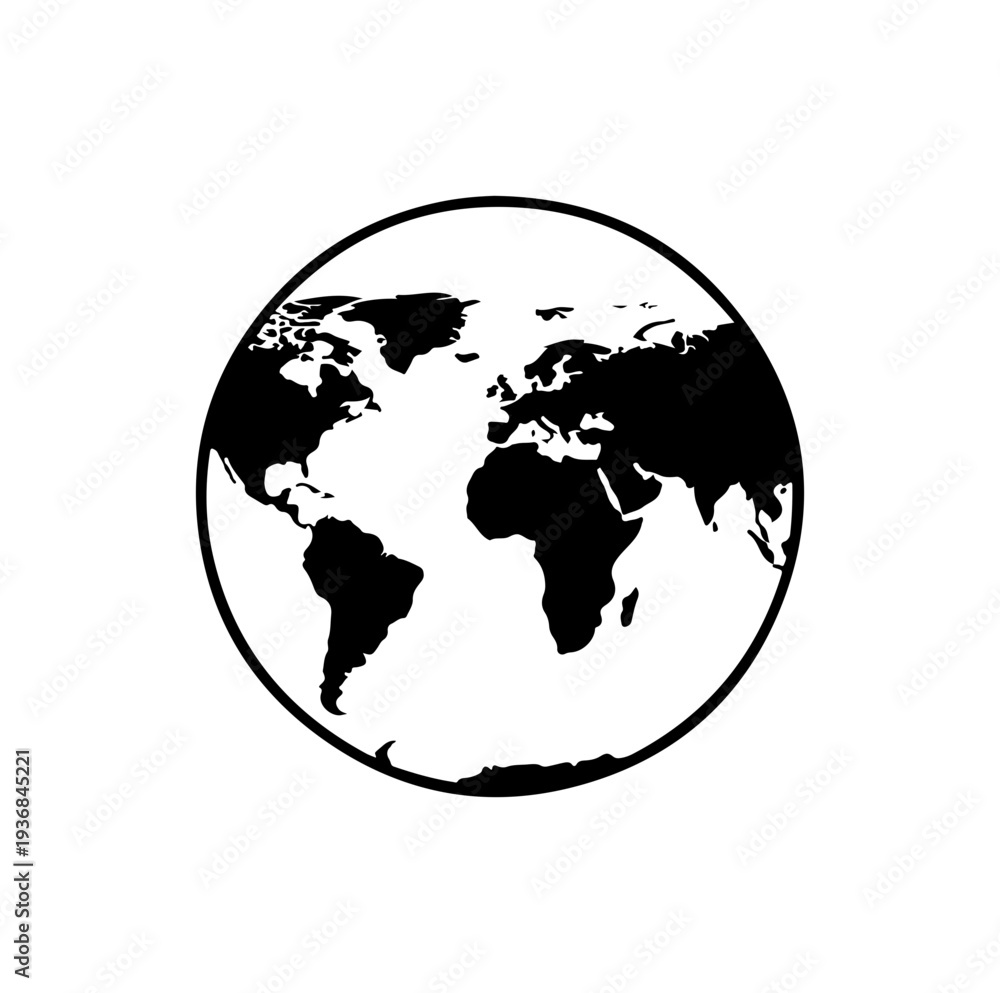 Fototapeta premium Minimalist Black and White World Map Icon