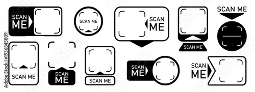 Set with scan me icon for qr code. Scanner border shape. Screen of frame scanner for mobile phone. Vector illustration