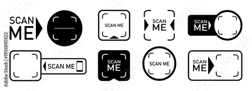 Set with scan me icon for qr code. Scanner border shape. Screen of frame scanner for mobile phone. Vector illustration