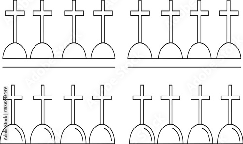 Four rows of simple line crosses on mounds grave