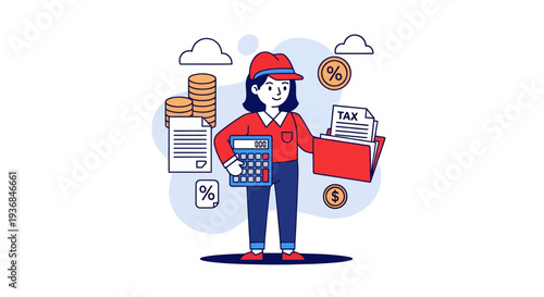 Cartoon Tax Accountant with Calculator and Documents
