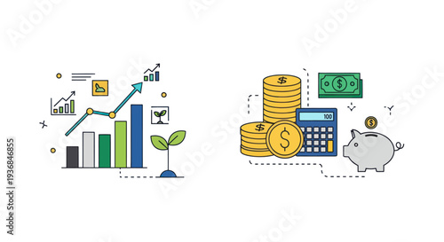 Financial Growth and Savings Concept with Bar Chart and Piggy Bank.