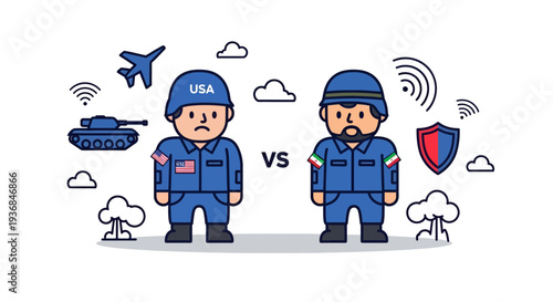 Cartoon Military Soldiers Face Off in a Battle Scene