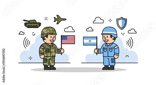 Soldier and policeman exchanging flags at border crossing